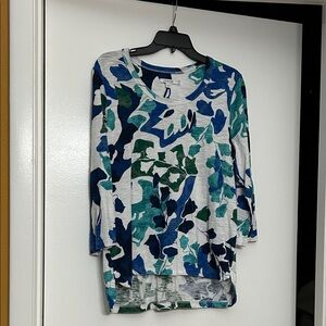 Chico’s Green and Blue Floral-Print Long Sleeve Top